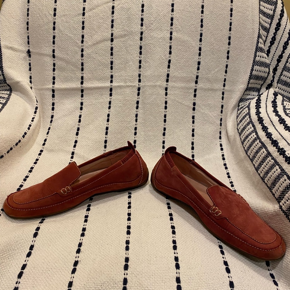 Timberland burgundy suede slip ons